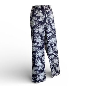 BROOKS BROTHERS Navy/white floral pants, flat front, ankle slit, pockets. 10